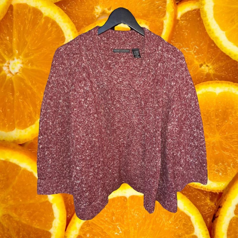 Preswick & Moore Maroon and WHite Marled Open Front Sweater Size XL